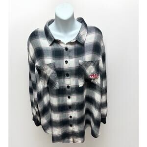 Torrid Womens Flannel Shirt Plus Size 2 Long Sleeve Button Down Mushroom Plaid